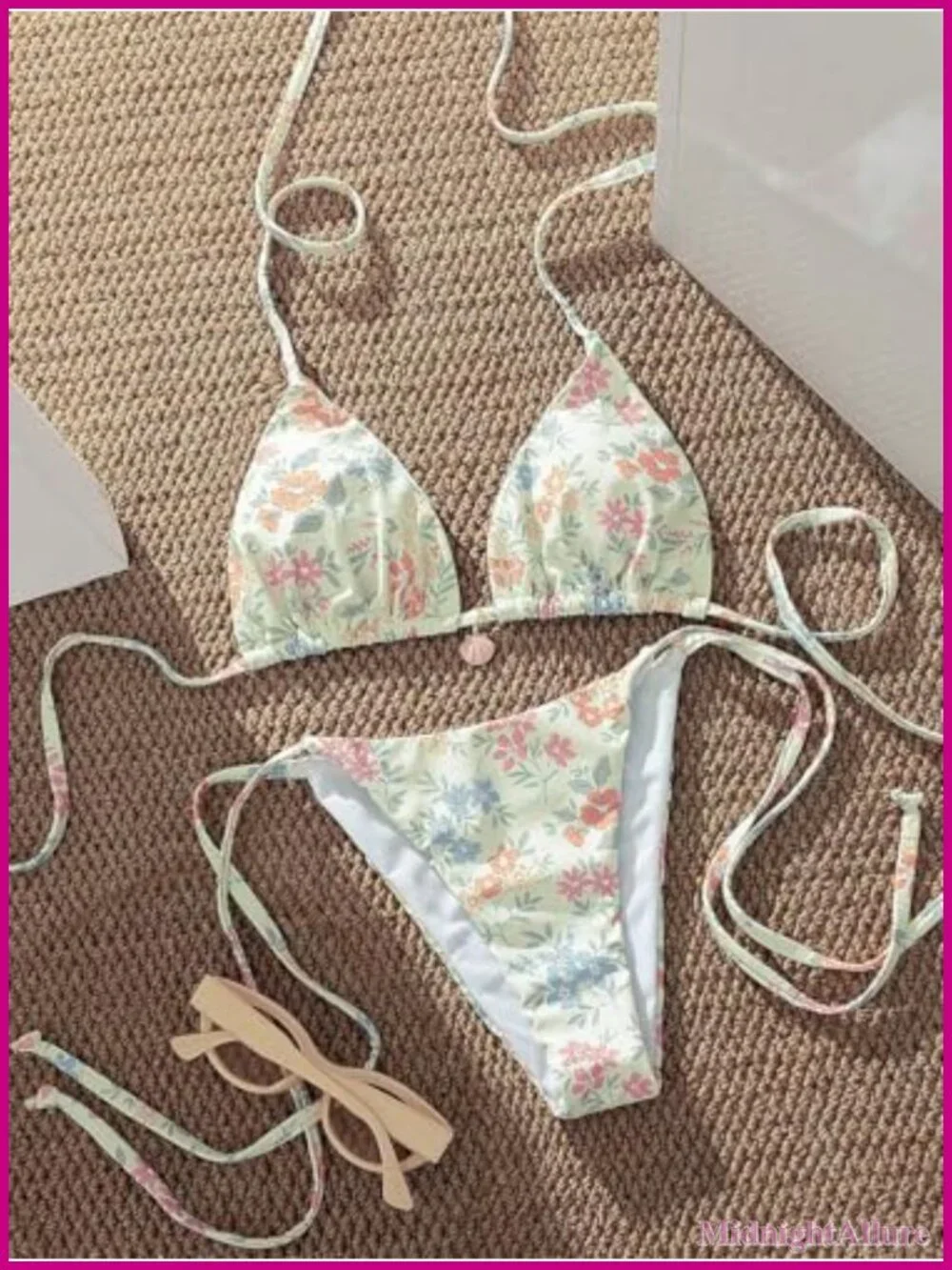 Women's Floral Bikini Set Halter High Waist Tie Back Swimwear